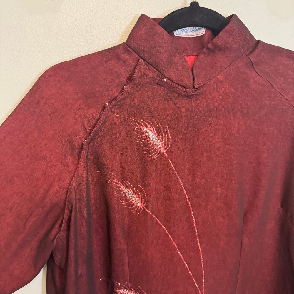 My Hauh Ao Dai Dress M/L Red Midi Vietnamese Cultural Ethnic Artsy Traditional - Picture 6 of 10